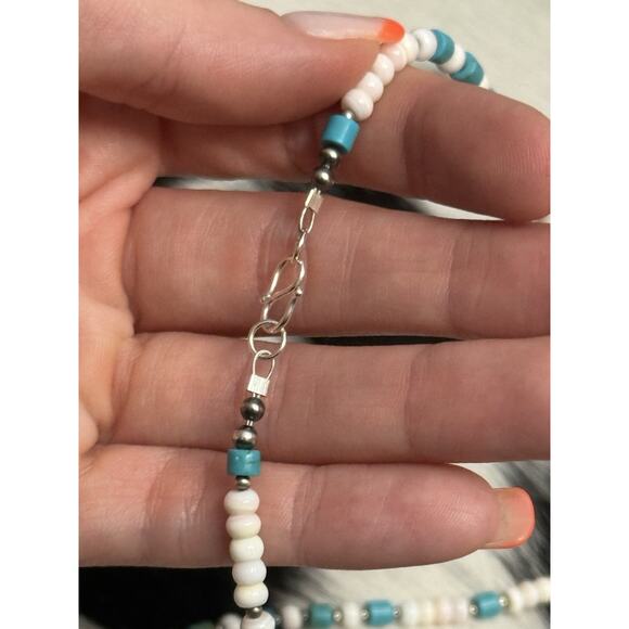 Native American Sterling Silver Navajo Pearl Pink Conch & Turquoise Necklace - Picture 7 of 9